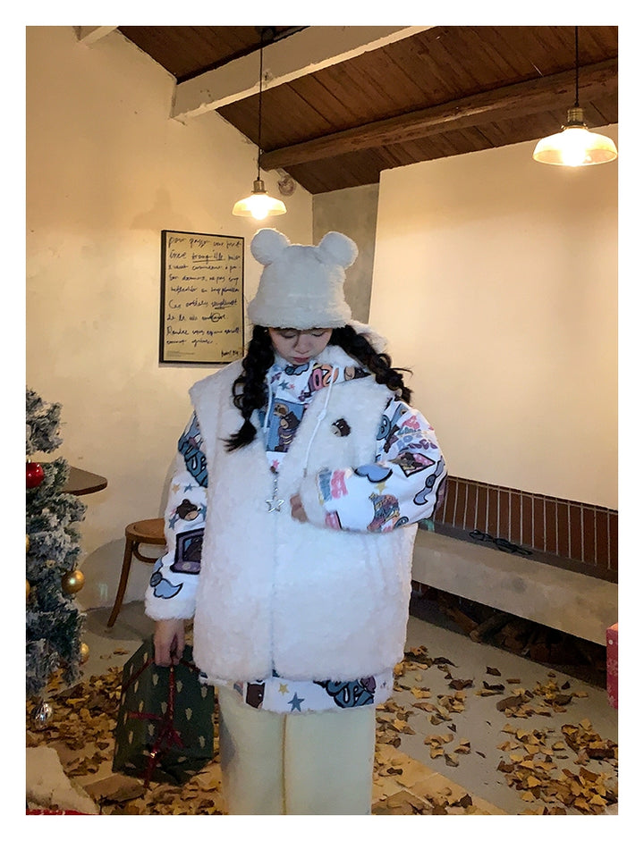 Kawaii Winter Coat Thickened Print Reversible Hooded Coat 39796:640886