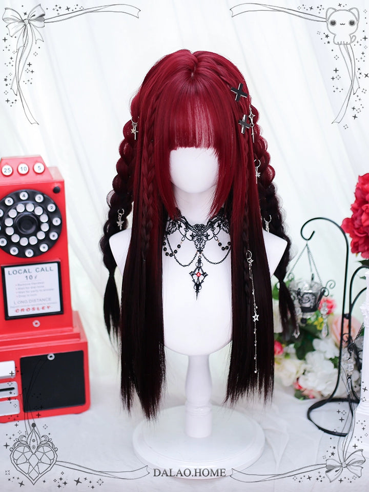 Lolita Wig Y2K Long Staight Wig Red Black Gradient Wig 35608:500792 35608:500792