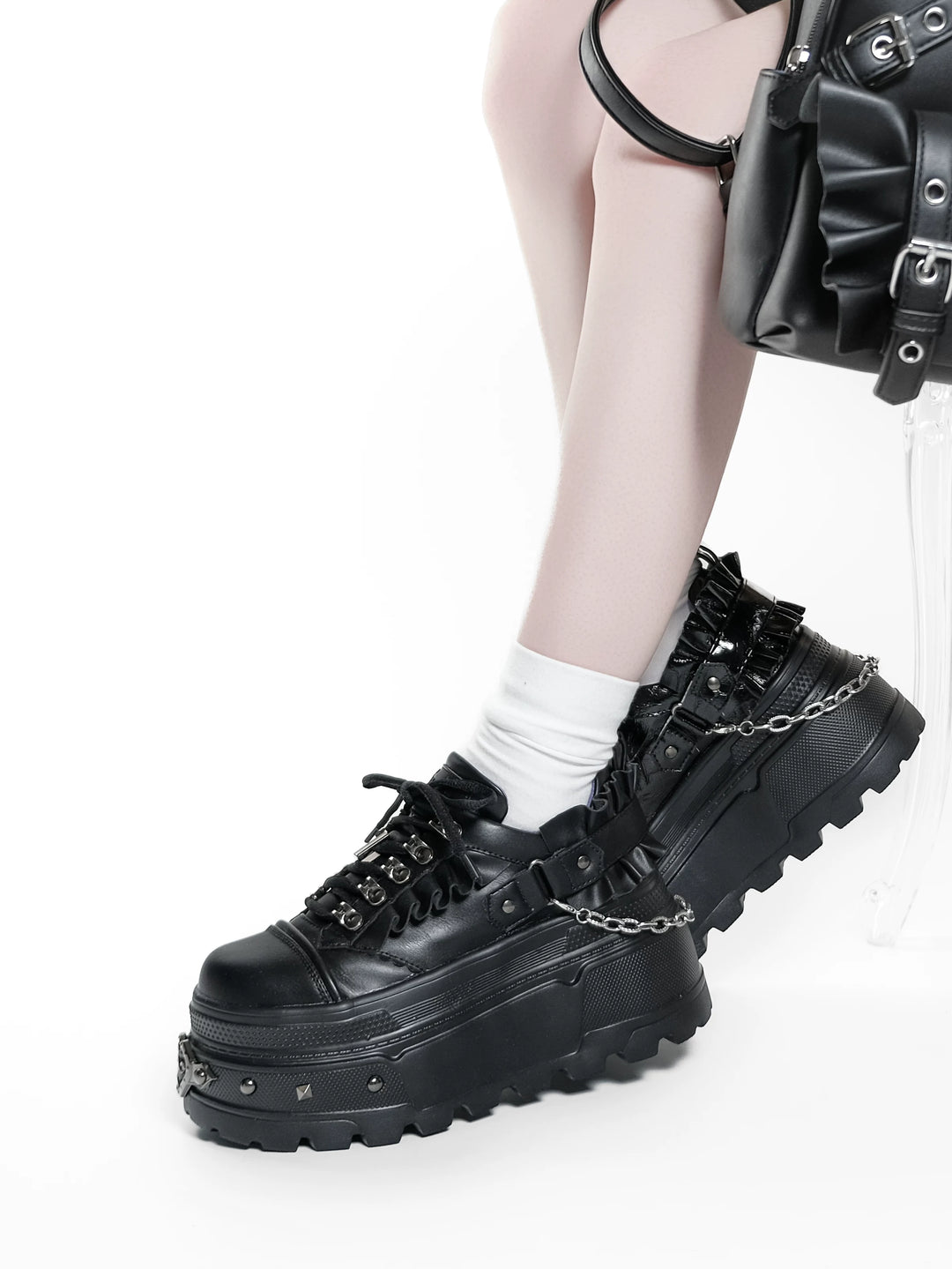 Punk Platform Shoes, Cross Accent & Detachable Heel Chains 45950:872312