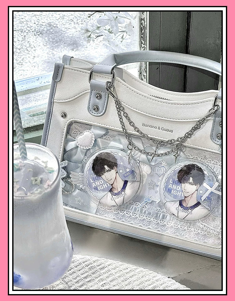 Y2K Square Shaped Ita Bag, Clear Window & Star Chain 45418:848171