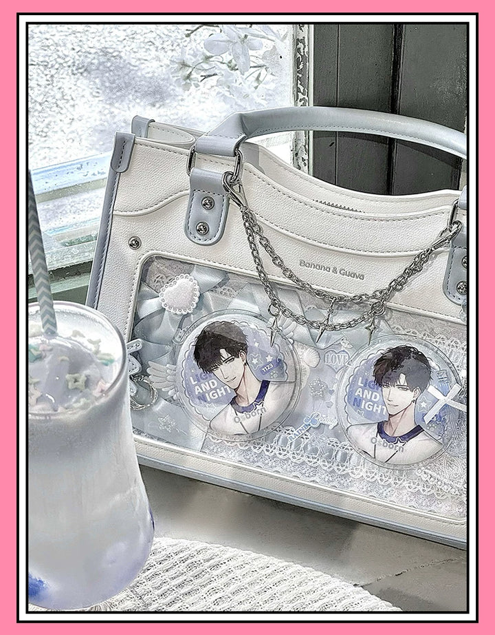 Y2K Square Shaped Ita Bag, Clear Window & Star Chain 45418:848171