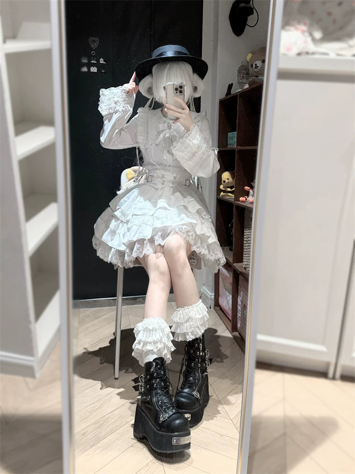 High-Waisted Jirai Kei Skirt, Lace Hem 44810:822740