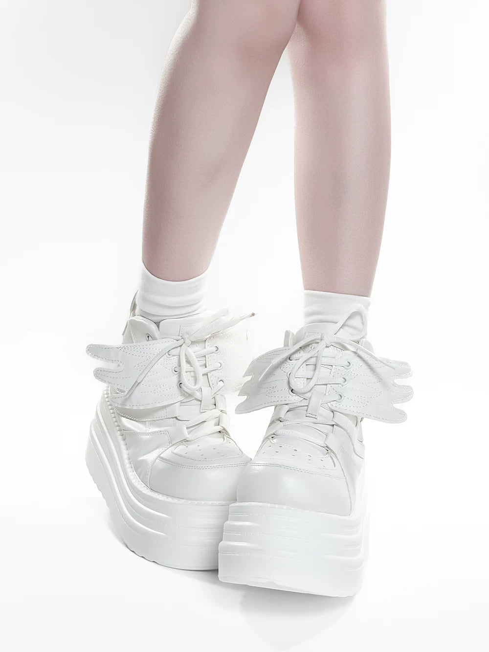 Jirai Kei High-Top Platform Shoes, Detachable Wing Decor (White / 35 36 37 38 39 40 41) 44333:806774