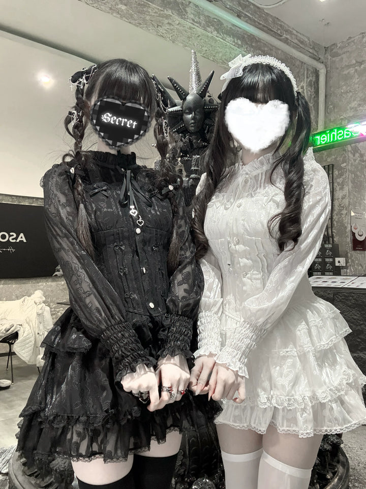 Jirai Kei Blouse & Bloomers Set, Ruffled Stand Collar 44959:831579