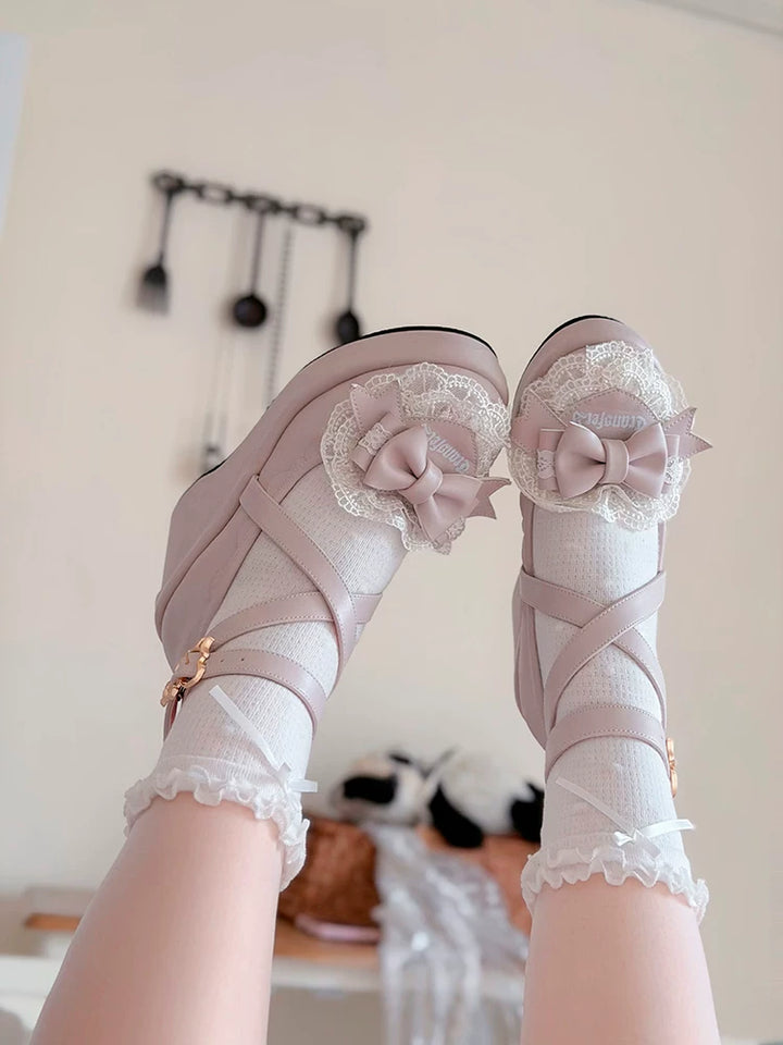 Sweet Lolita Wedge Shoes, Heart & Bow Details 45951:872561
