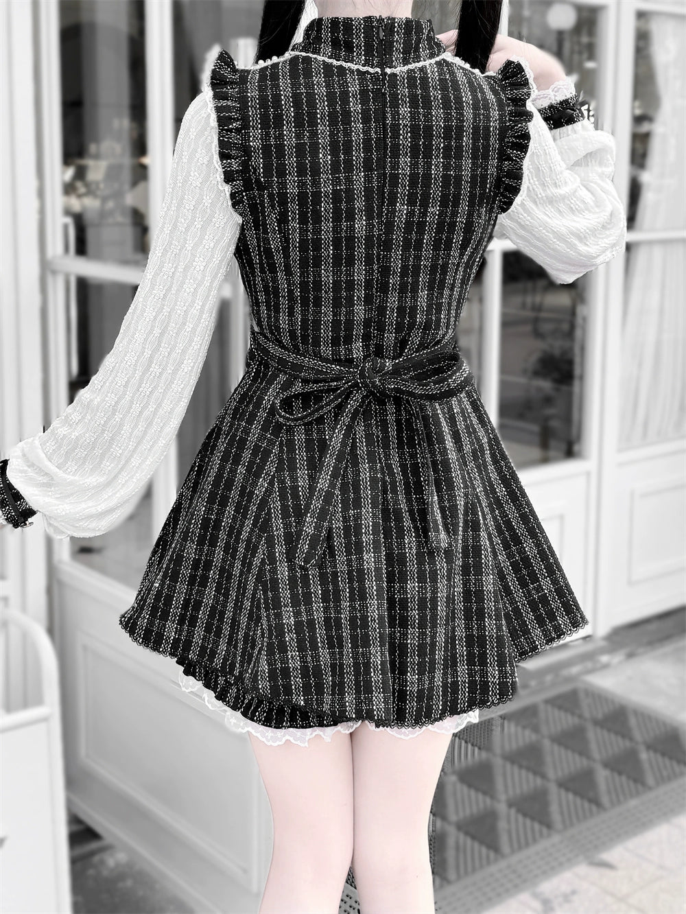 Tweed Ryousangata Dress Set, Elastic Waisted Shorts 44144:797227