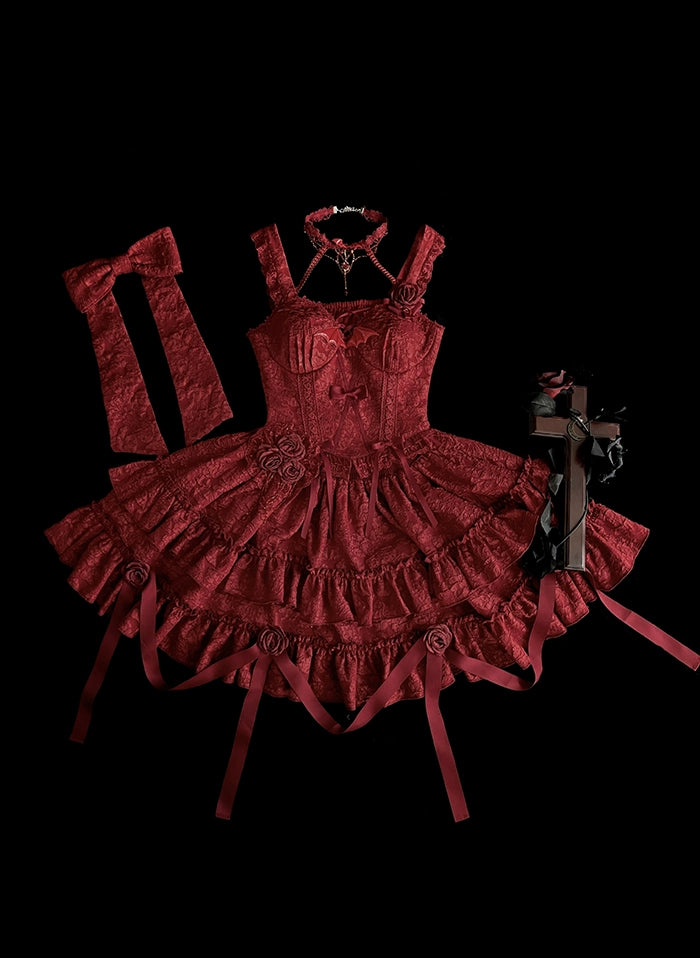 Gothic Lolita SK Set Blood Rose Skirt Corset Multicolor 35684:498462