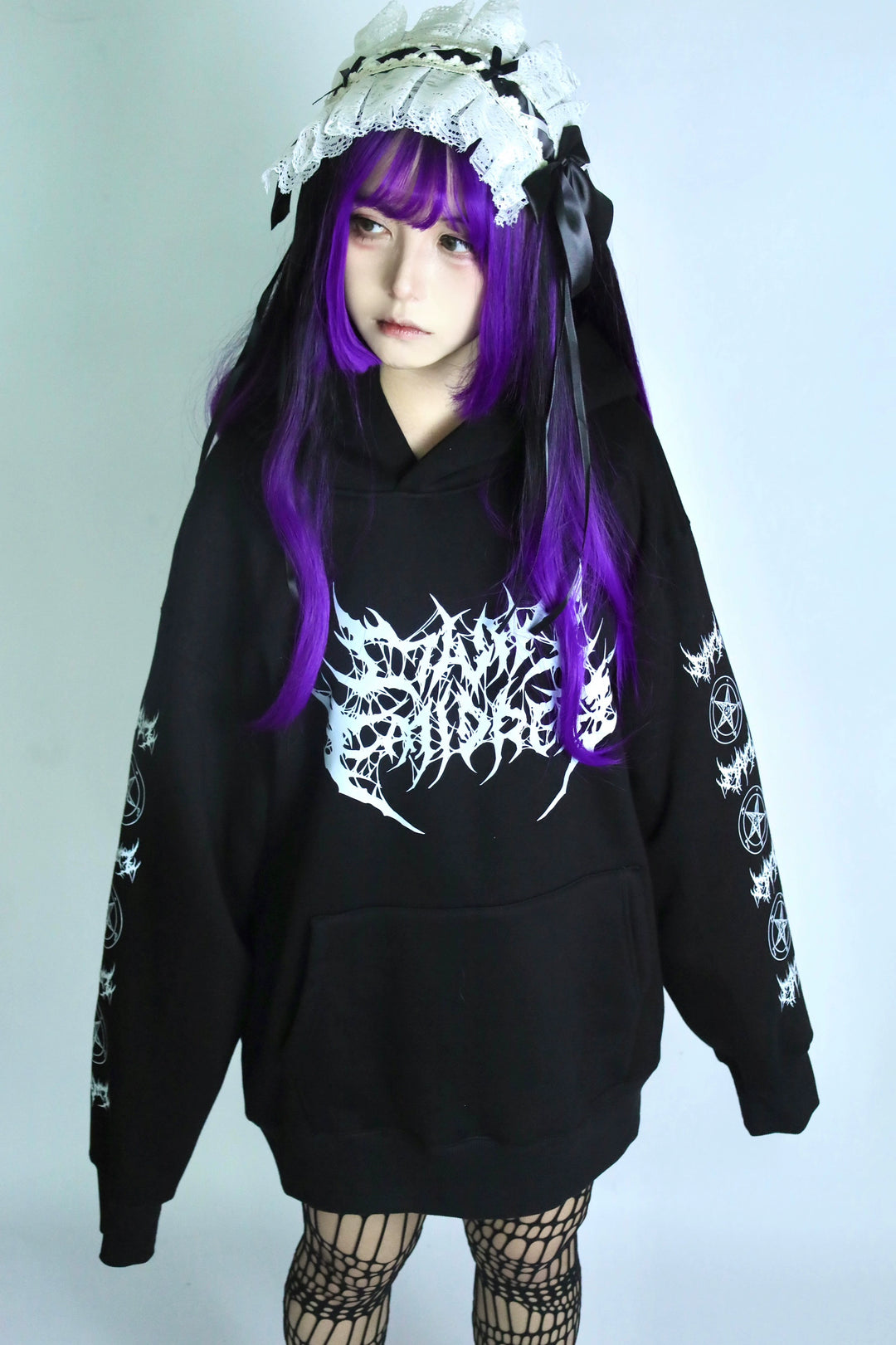 Jirai Kei Hoodie Punk Top Gothic Black and White Sweatshirt 32944:557826 32944:557826