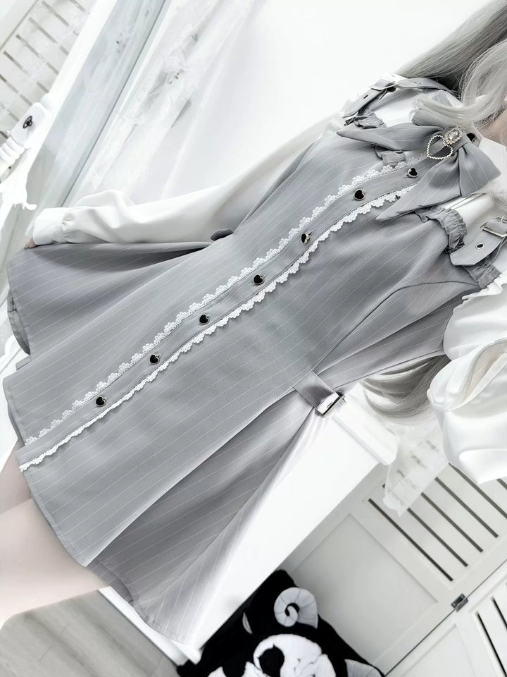 Jirai Kei Striped Dress, Contrast-color Long Sleeve 45795:865650
