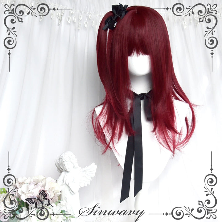 Jirai Kei Wig Gyaru Cherry Red Wig Layered Mid-length Wig 42182:730938