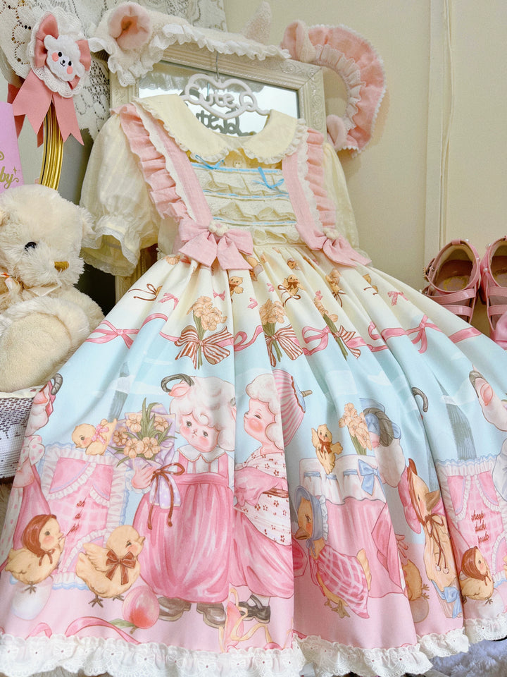 Sweet Lolita Dress With Goat Waltz Print JSK Dress Set 31740:372960