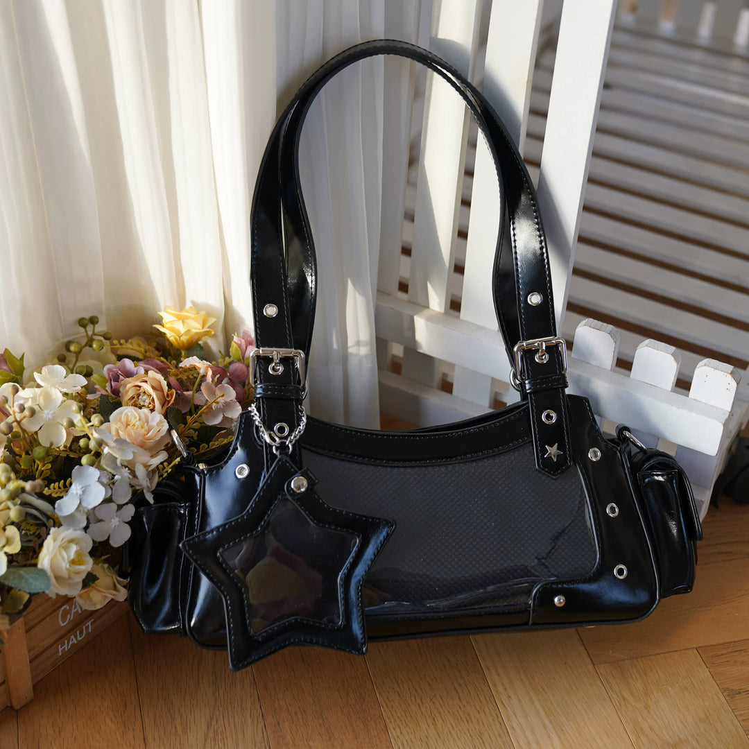 Punk Studded Ita Bag, Clear Window & Star Pouch (Black) 45416:847449