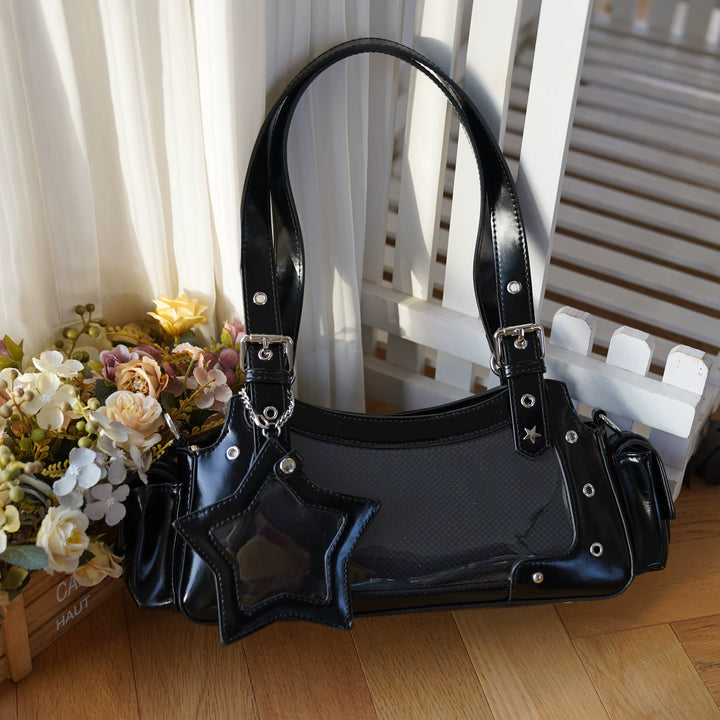 Punk Studded Ita Bag, Clear Window & Star Pouch (Black) 45416:847449