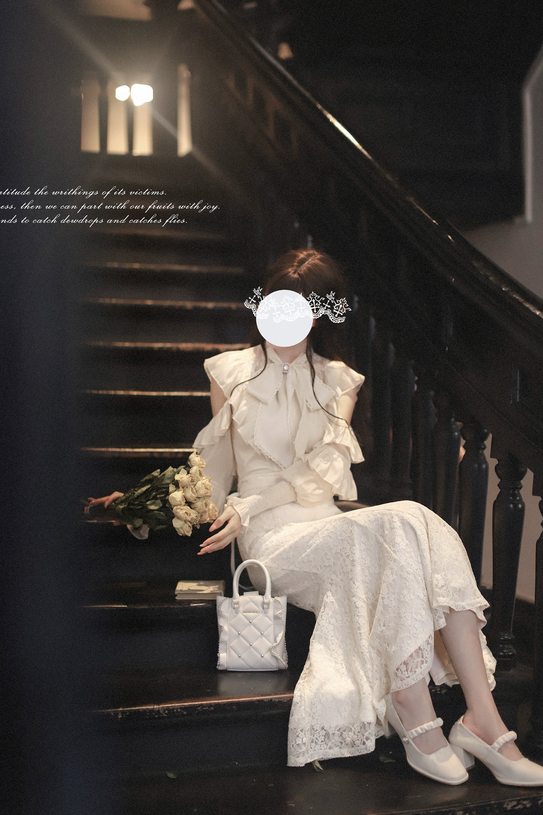 Elegant Open-Shoulder Blouse, Lace Mermaid Skirt 44039:793633