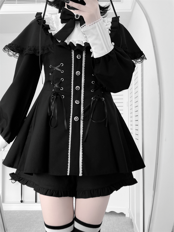 Jirai Kei Cape Design Dress and Pocketed Shorts Set 44526:811496