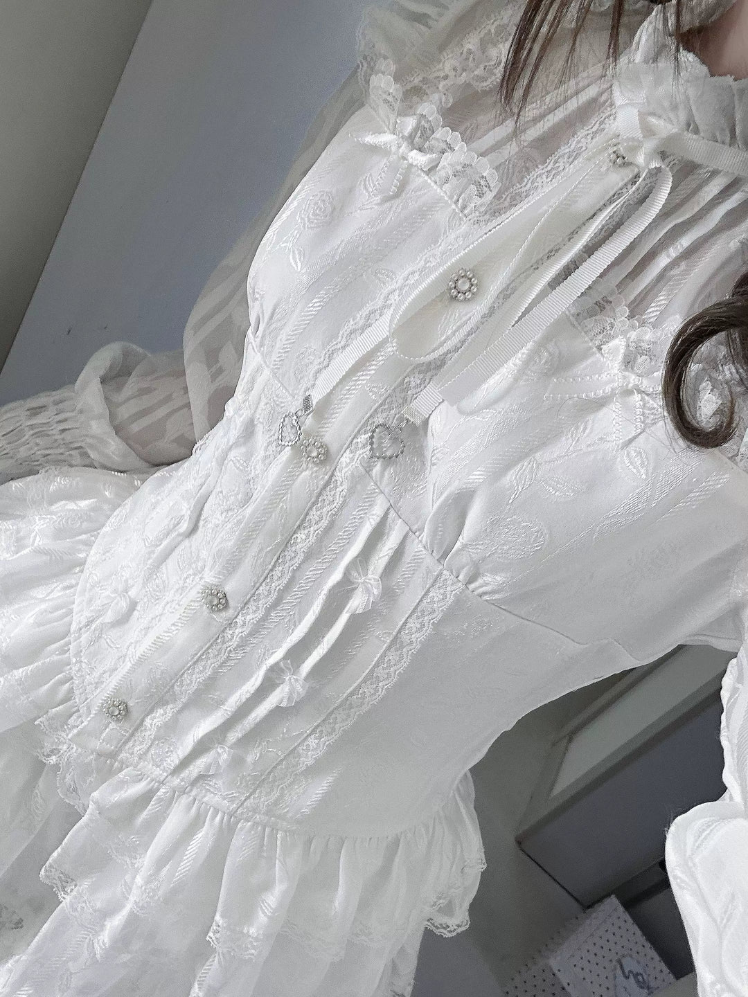 Jirai Kei Blouse & Bloomers Set, Ruffled Stand Collar 44959:831582