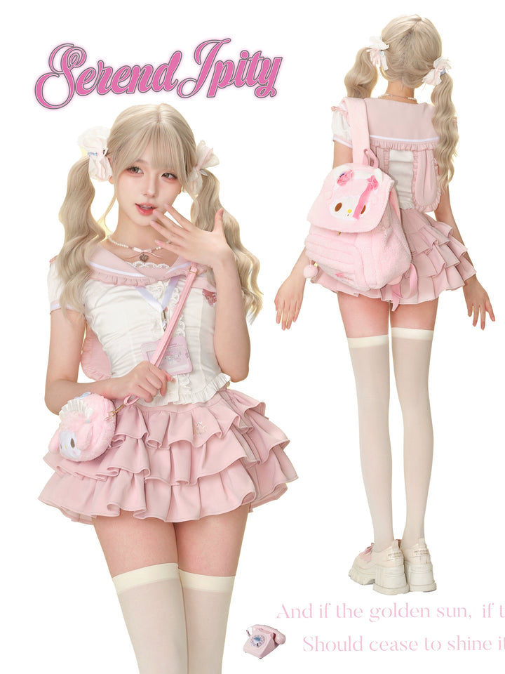 Sweet Gyaru Outfit, Sailor Collar Rabbit Shirt + Pink Skirt 43438:780285