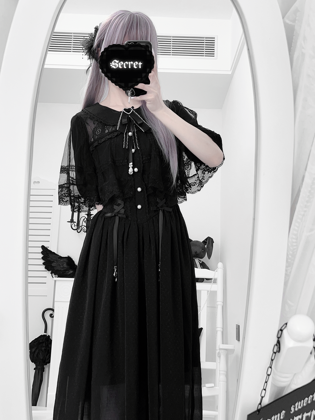 Ankle-length Seiso Kei Dress, Cape Design (Black / L M S XL) 43786:785298