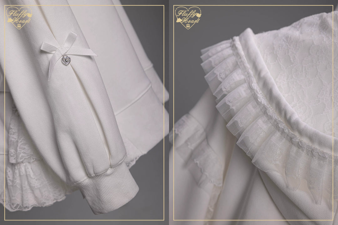 Lace-Trim Hoodie Coat, Side Pocket 45227:842240