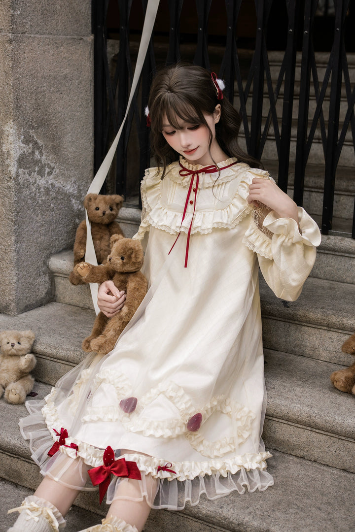 A-Line Daily Lolita OP Dress, Strawberry Accents 44324:805678