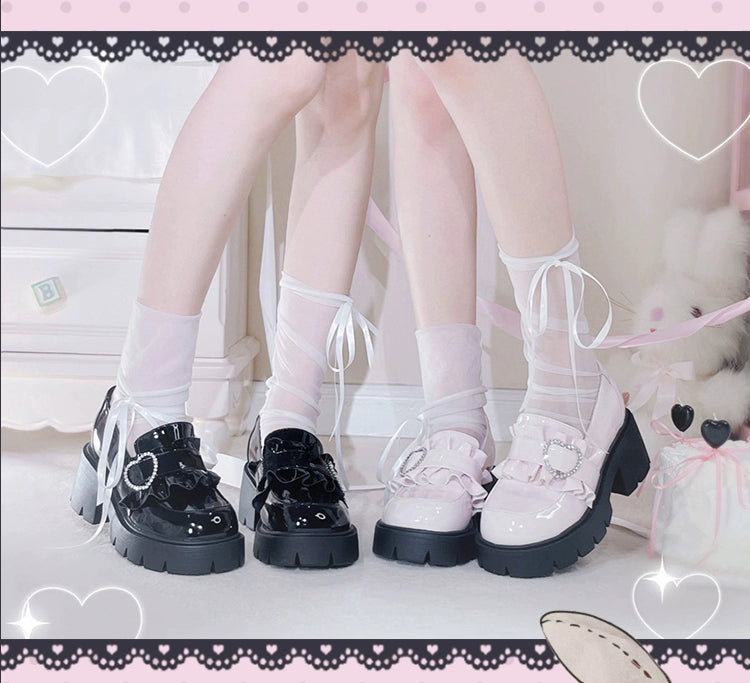 Jirai Kei High Platform Shoes, Heart Rhinestone Buckle 43787:785730