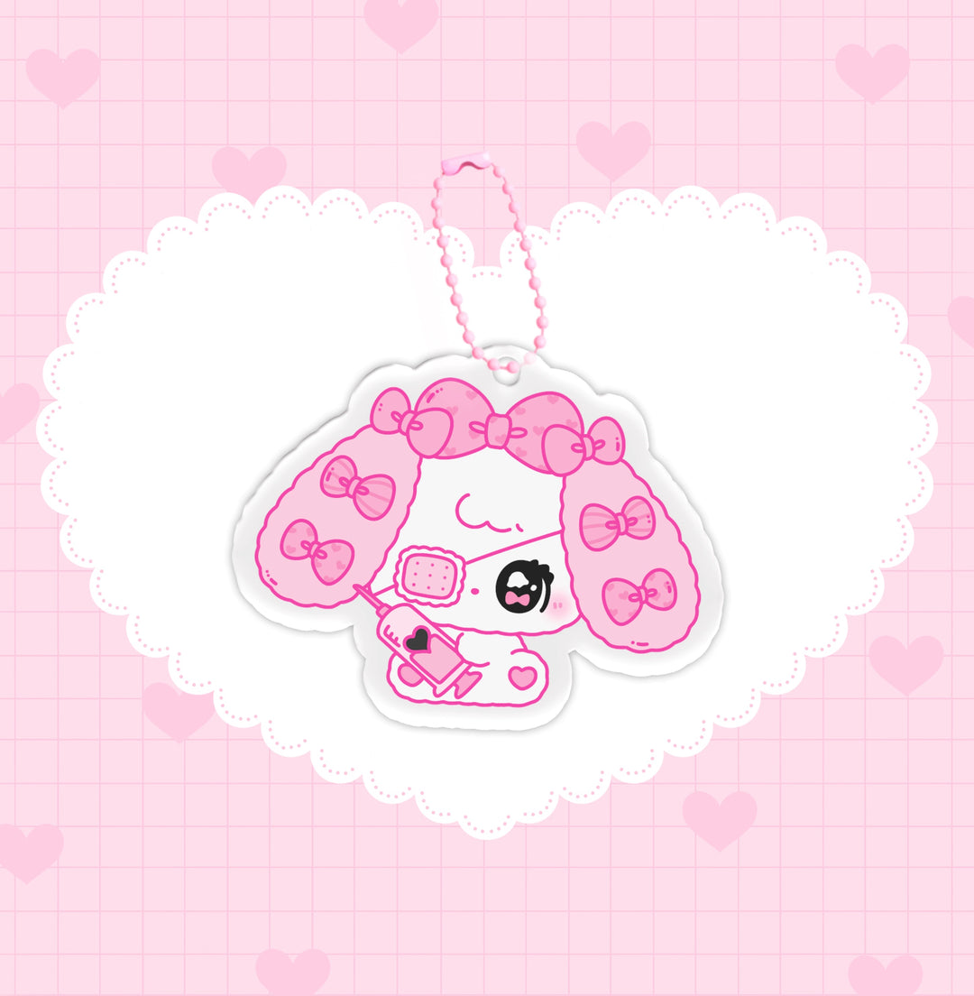 Kawaii Pink Bunny/Puppy Plush Pendant + Acrylic Keychain 43028:762383