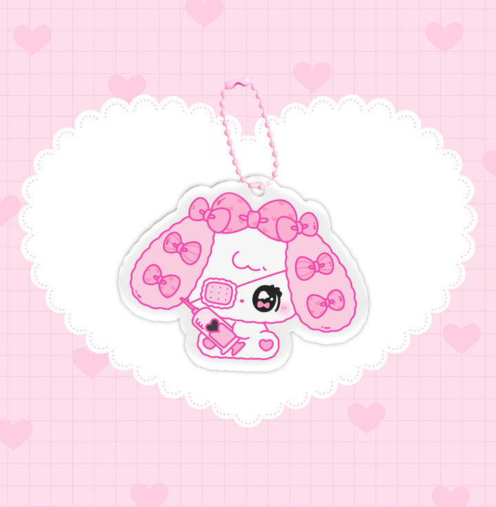 Kawaii Pink Bunny/Puppy Plush Pendant + Acrylic Keychain 43028:762383