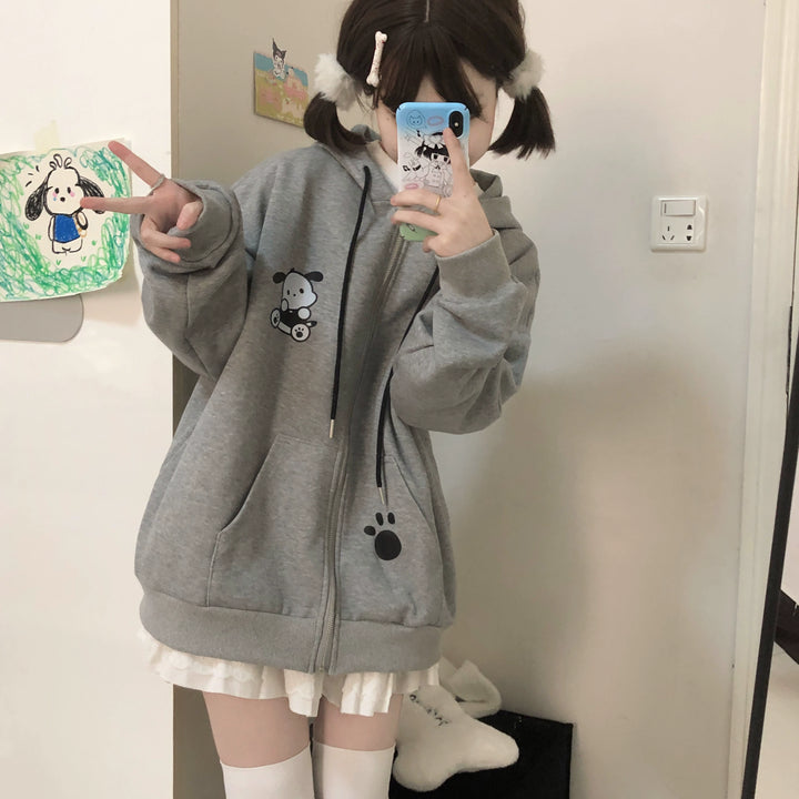 Kawaii Coat Grey Dog Ear Coat Long Sleeve Jacket 39720:645114