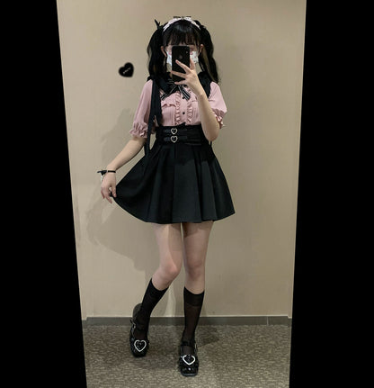 Jirai Kei Overall Dress Salopette Heart Buckle Suspender Skirt 35386:526752