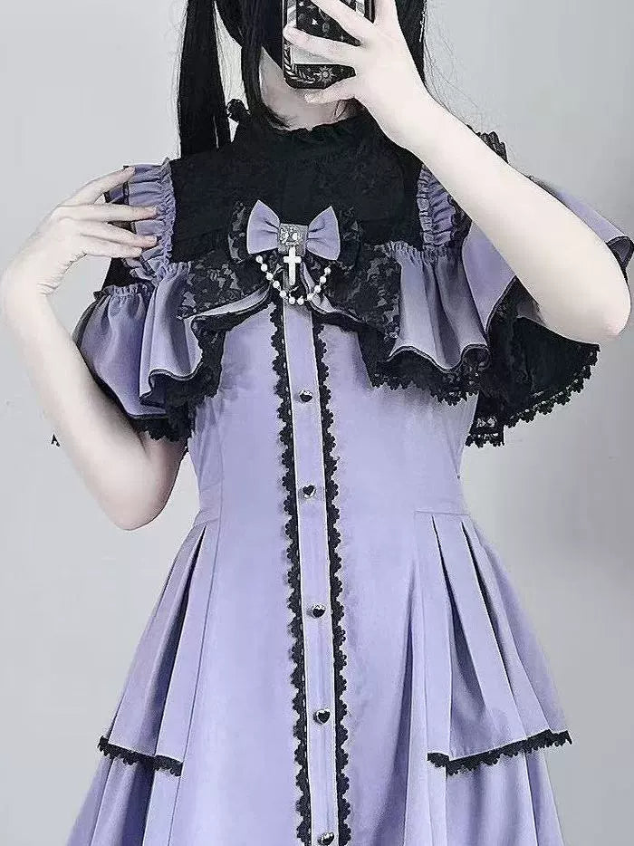 Flounce Cape Jirai Kei Dress, Cross Pendant 43780:785540