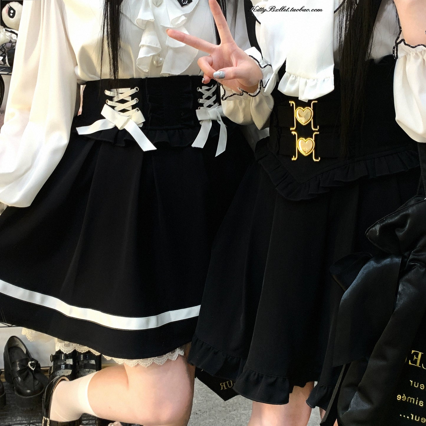 Jirai Kei Skirt High Waist Lace Up Skirt With Bow Tie 31860:396596