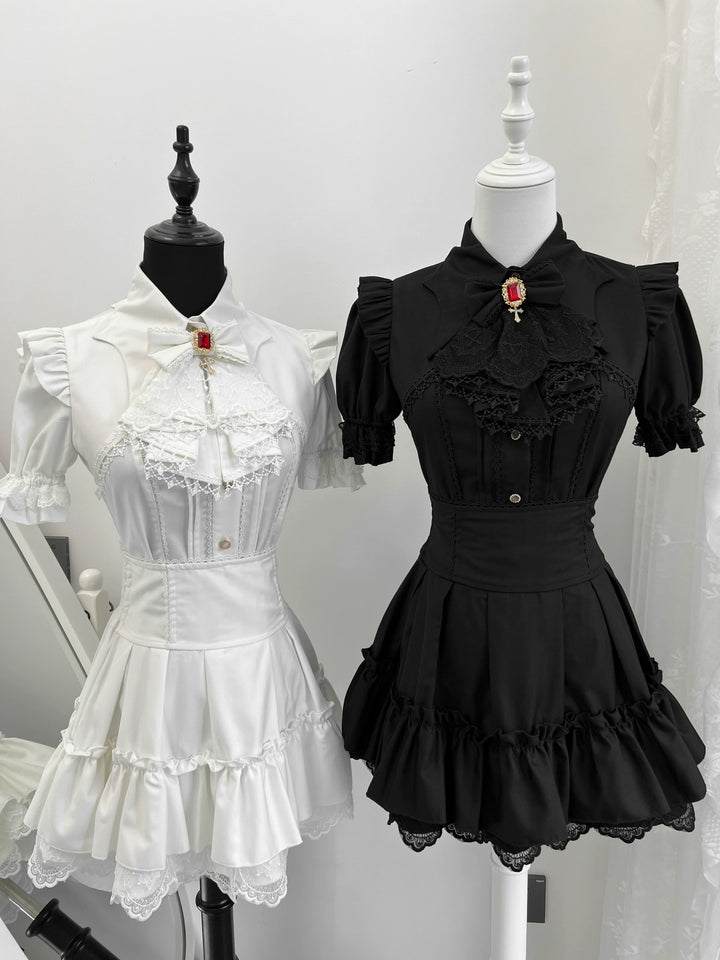 Jirai Kei High-Waist Skirt, Tiered Ruffles and Lace (2XL L M S XS) 44365:807234