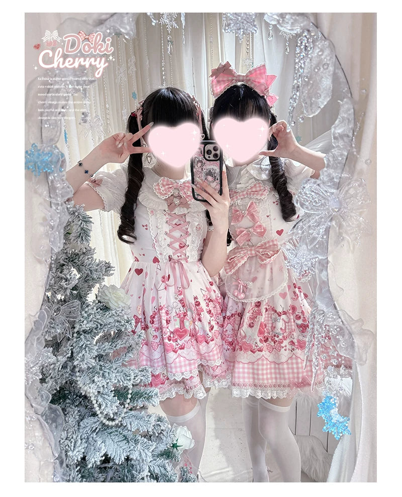 Kawaii Lolita Skirt Set, Bunny and Cherry Print 45163:838085