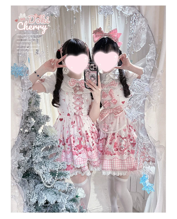 Kawaii Lolita Skirt Set, Bunny and Cherry Print 45163:838085