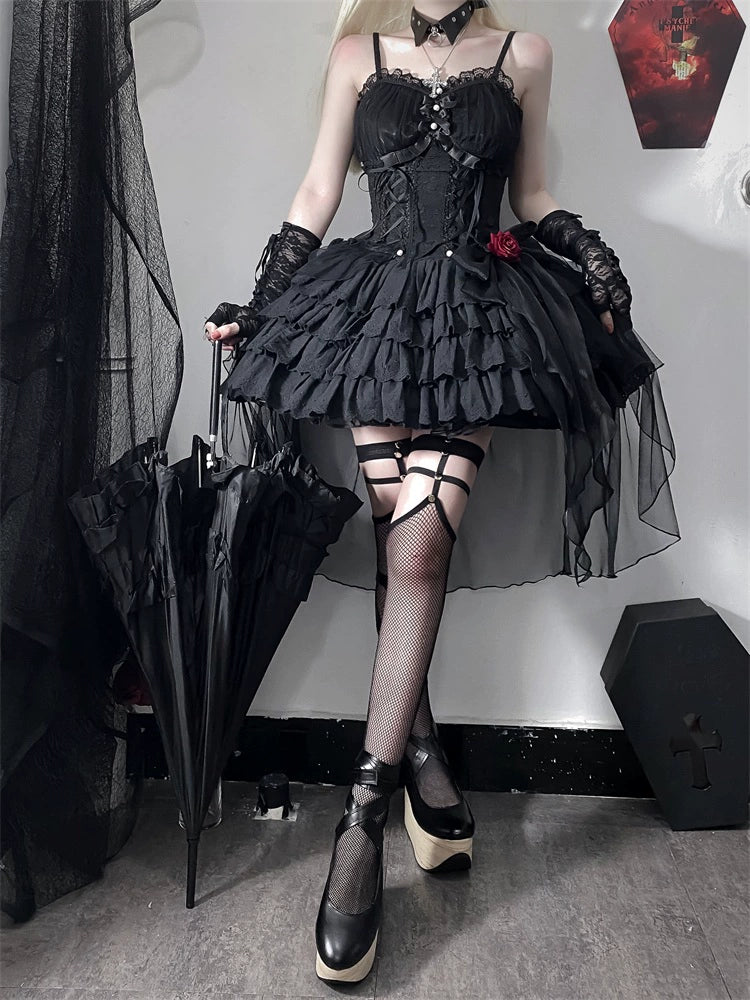 Gothic Lolita Dress Black White Corset Dress Rose JSK 36472:516036 36472:516036