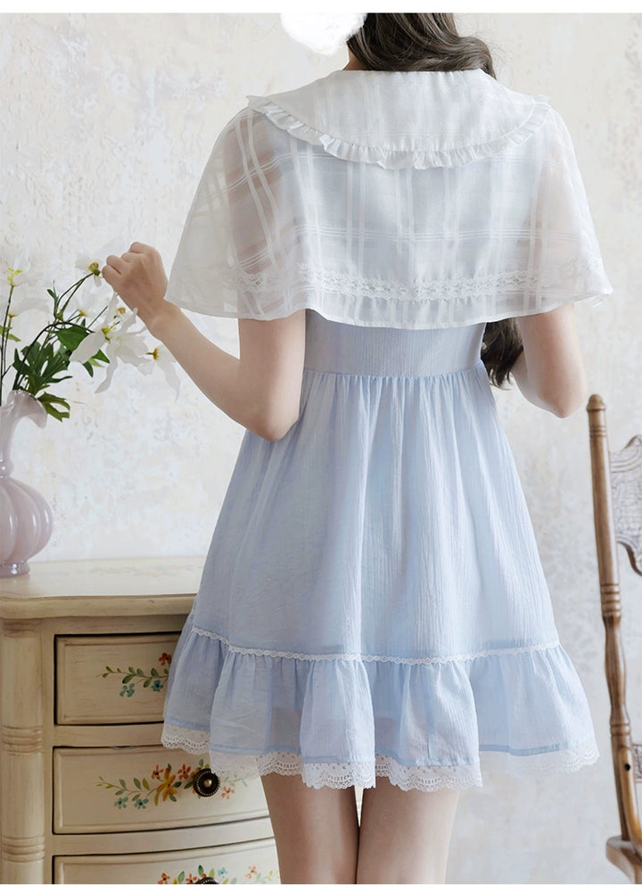 Blue / White Ryousangata One Piece Dress, Cape Style 43547:779031
