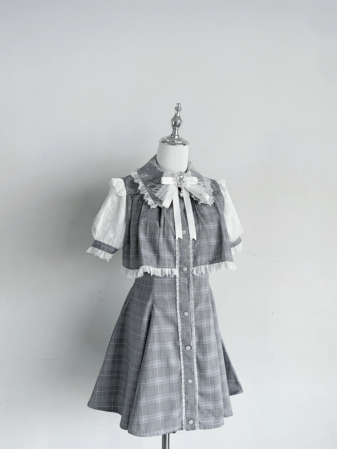 Layered Jirai Kei Dress, Detachable Rhinestone Bow (L M S XL) 45196:841333