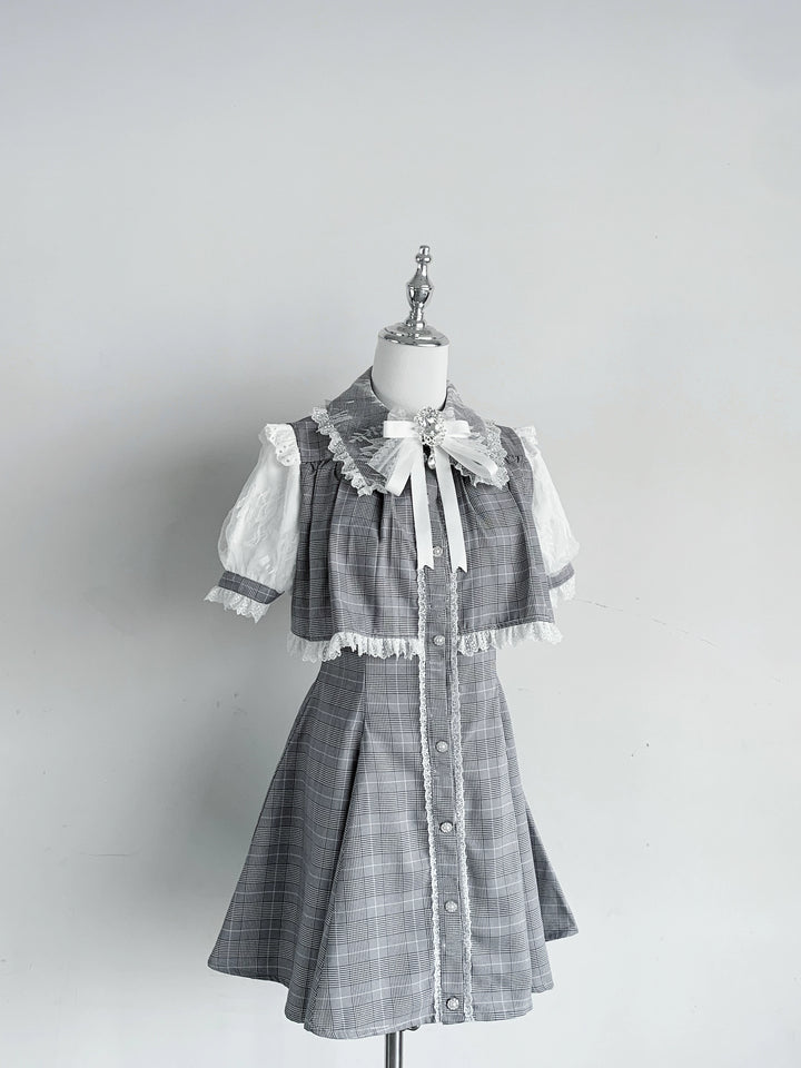 Layered Jirai Kei Dress, Detachable Rhinestone Bow (L M S XL) 45196:841333