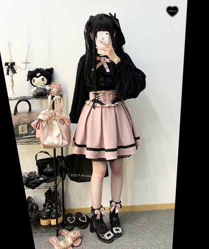 Jirai Kei Skirt High Waist Lace Up Skirt With Bow Tie 31860:396640