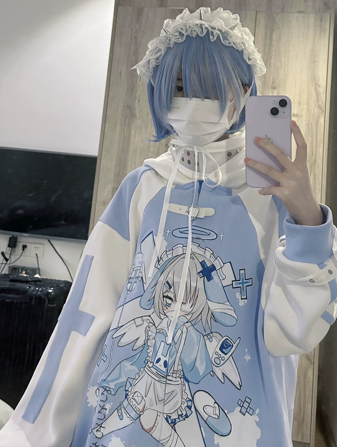 Tenshi Kaiwai Blue Hoodie With Bunny Ears 29208:343806