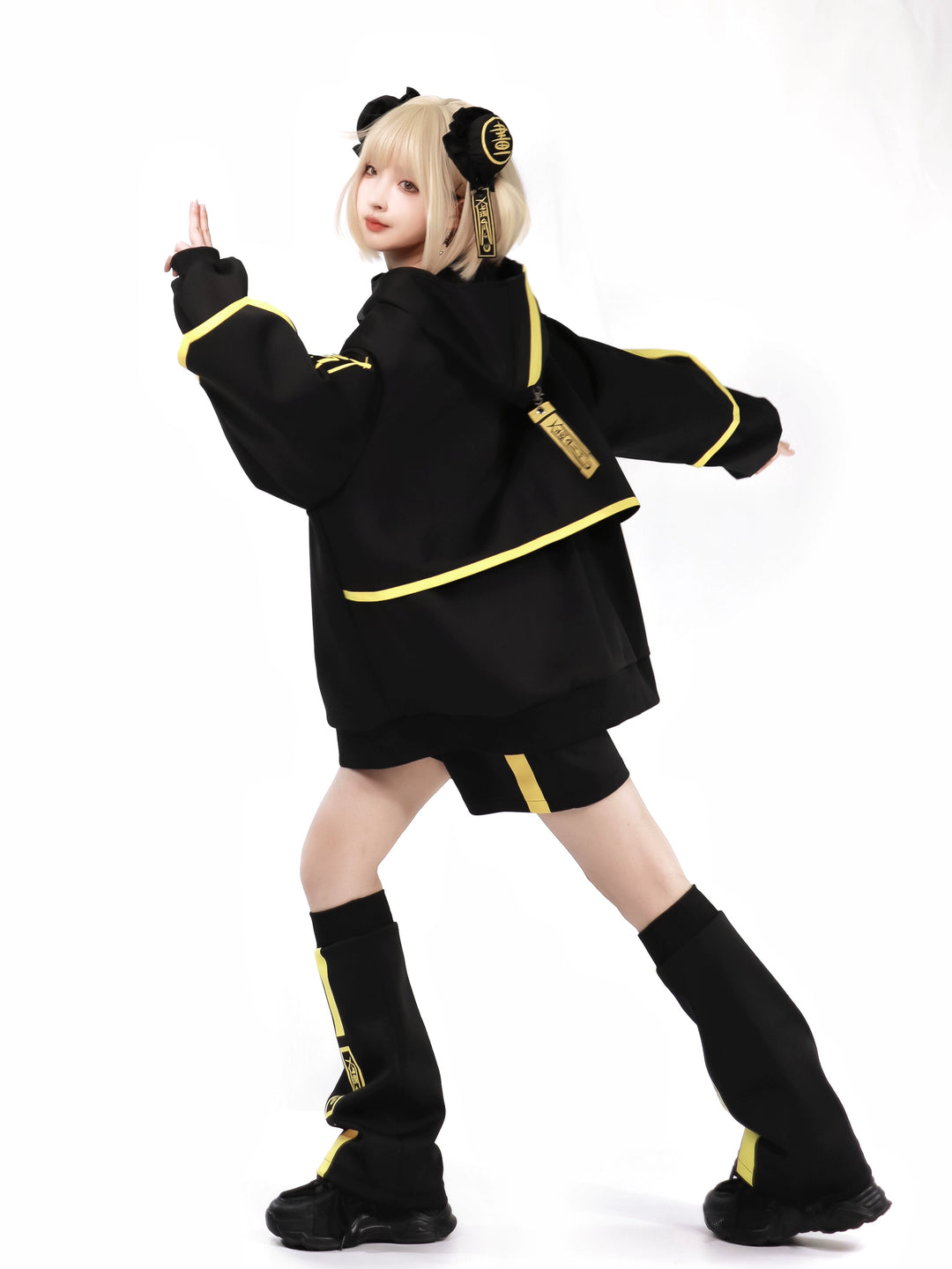 Jirai Kei Coat Black Yellow Plus Size Sports Set Night Glow Edition 29698:358472 29698:358472