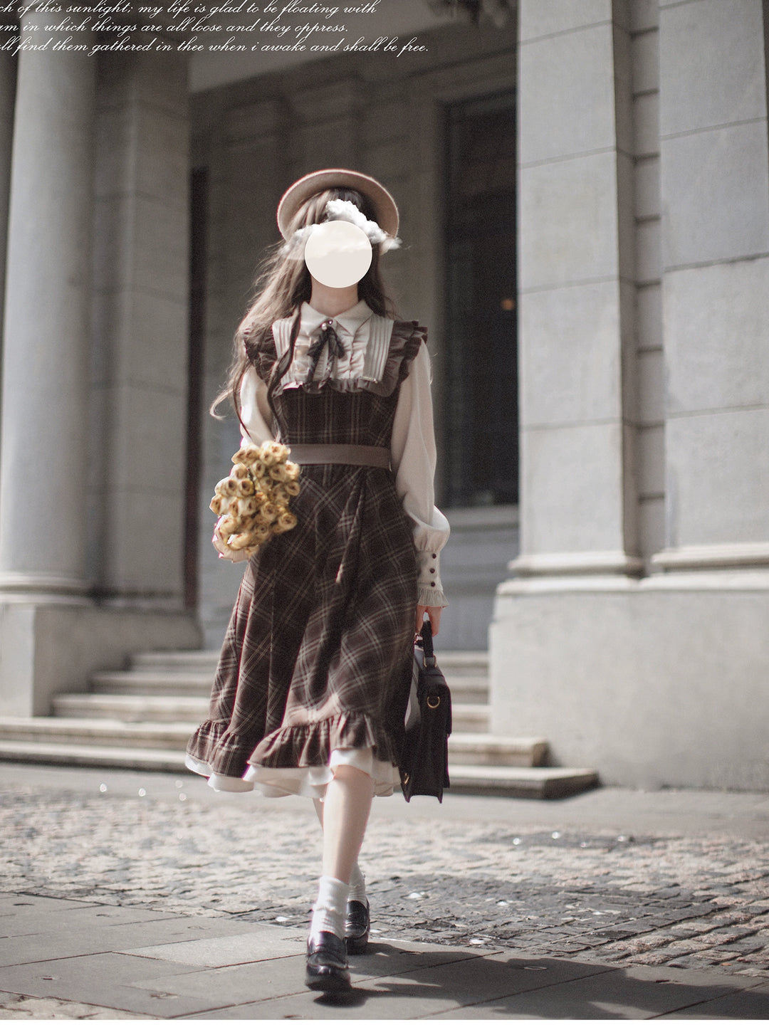 Retro Lolita OP Dress And Brown Lolita Coat Plaid Dress 41080:685950