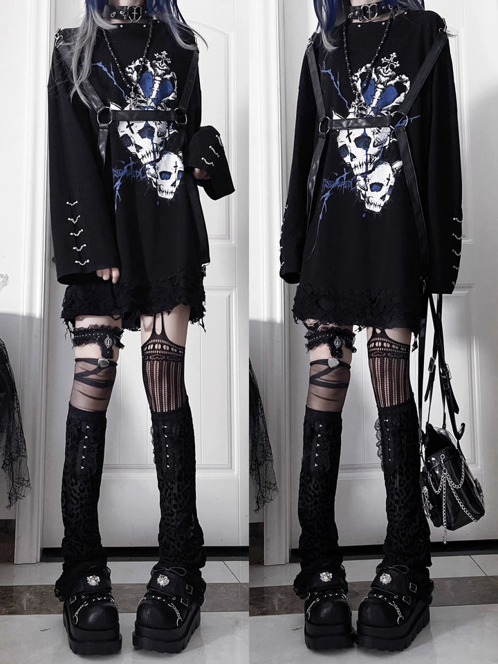 Gothic Printed Long Sleeve Tee, Detachable Strap 44336:804647