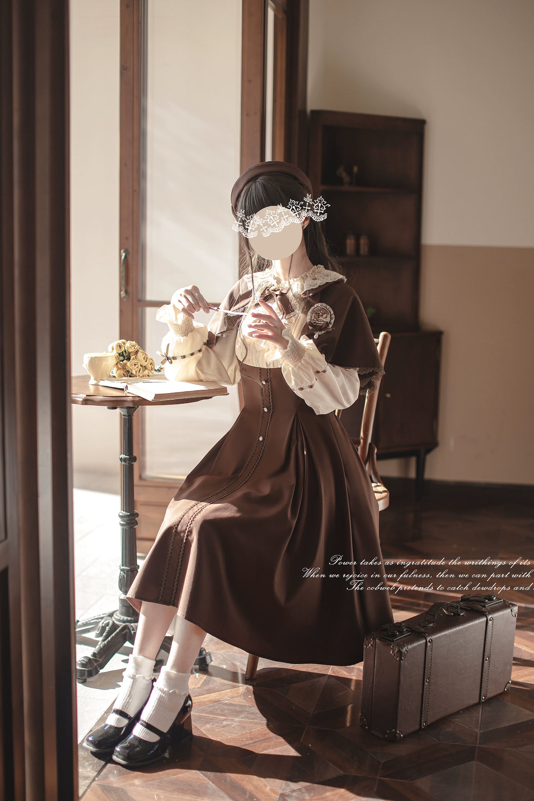 Elegant Lolita Brown and Beige OP Dress Set 44124:797968