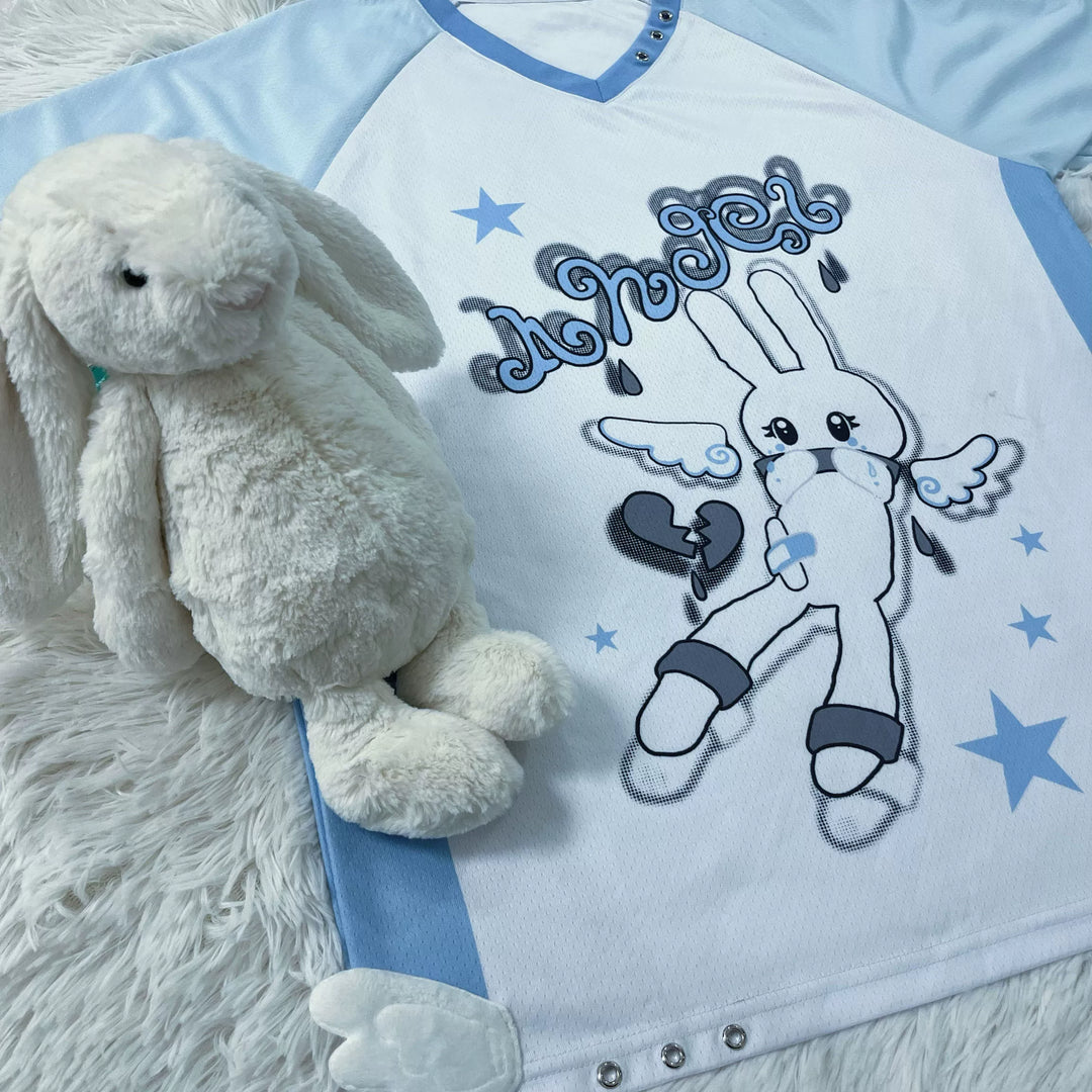 Angel Bunny Tenshi Kaiwai T-shirt, Jersey-Inspired Style 43506:778617
