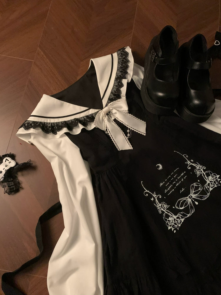 Doll-like Sailor Collar Dress, Back Waist Tie 44325:805852