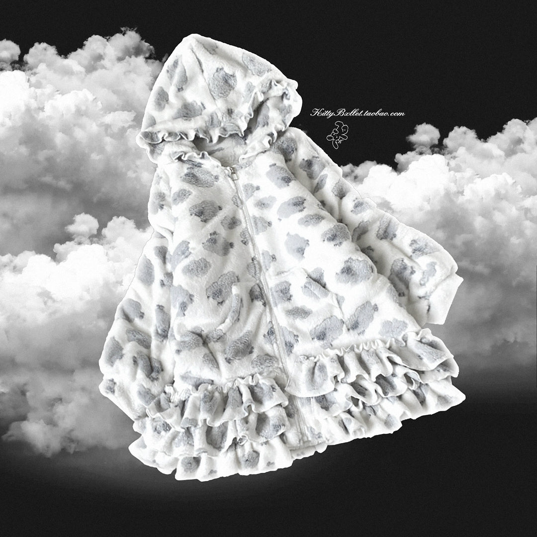 Kawaii Winter Coat, Skirt-Inspired Hem (White) 44067:795118