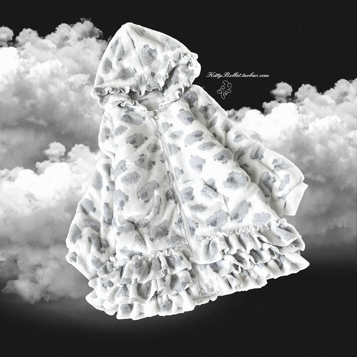 Kawaii Winter Coat, Skirt-Inspired Hem (White) 44067:795118