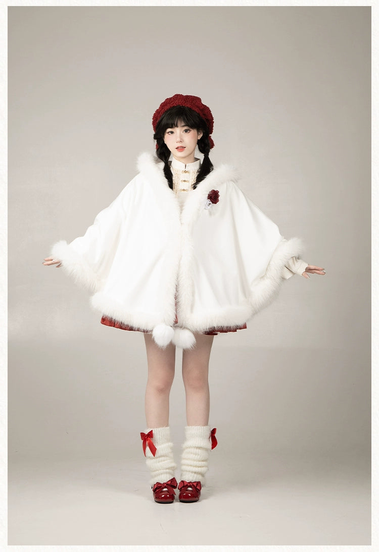 Gothic Lolita Cape Vibrant Hooded Coat Winter Fleece Cloak 40298:707508