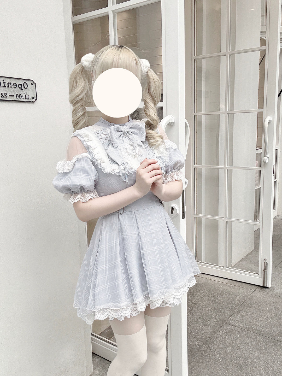 Mizuiro Jirai Kei Dress With Lace Open Shoulder & Collar Bow 43192:770449